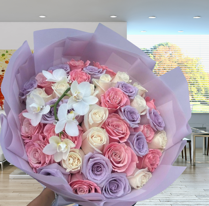 Elegant Chic Floral Bouquet featuring fresh roses and orchids, symbolizing love and exotic beauty, available for same-day delivery in Boca Raton