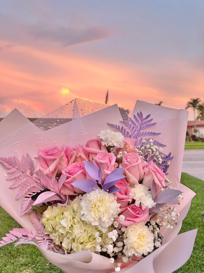 Delicate pastel flower arrangement with tulle paper for girls, available in Boca Raton