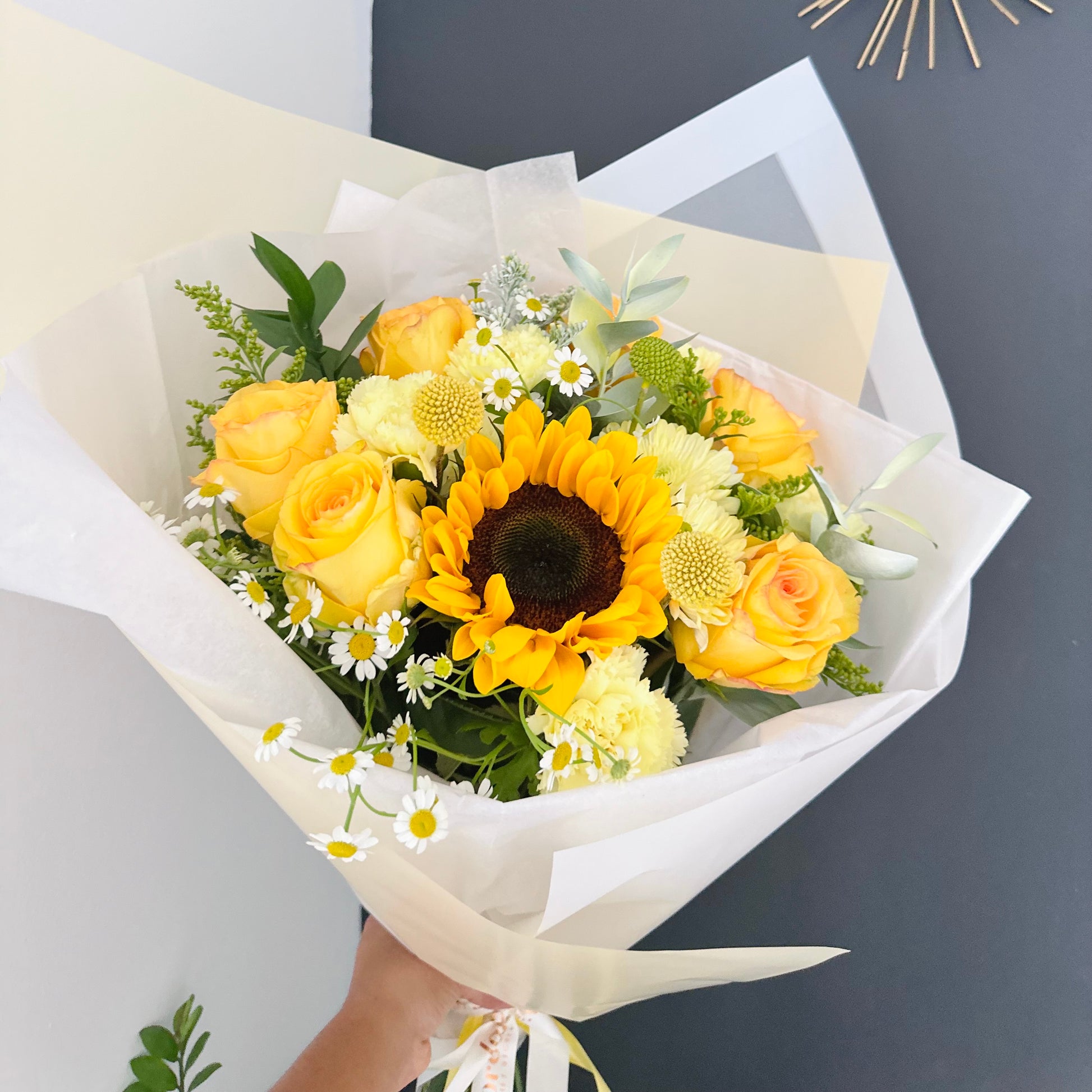 fresh sunflowers and mixed yellow flowers